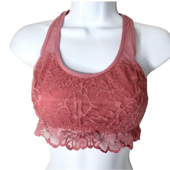 Pink Victoria's Secret VS Lace Bralette Bra cropped Pink Racerback Size Small - Picture 2 of 9
